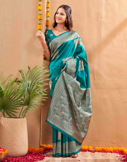 Teal Green Silk Woven Banarasi Saree