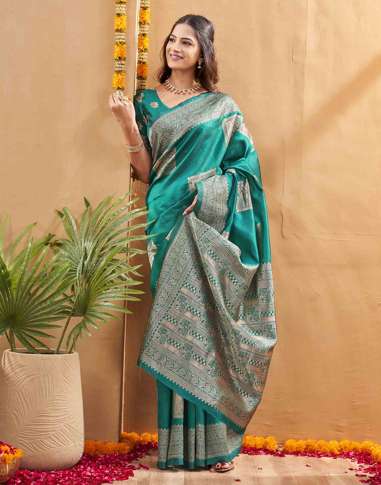 Teal Green Silk Woven Banarasi Saree