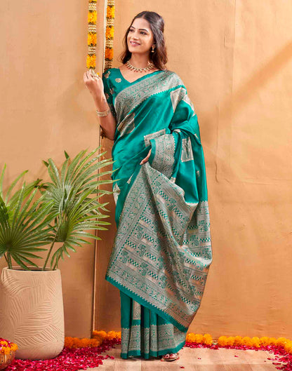 Teal Green Silk Woven Banarasi Saree