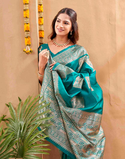 Teal Green Silk Woven Banarasi Saree