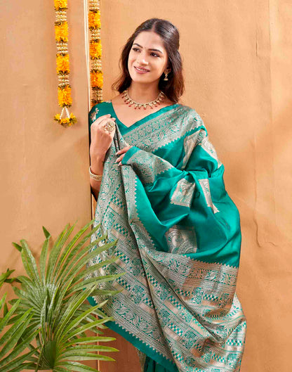 Teal Green Silk Woven Banarasi Saree