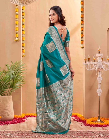 Teal Green Silk Woven Banarasi Saree