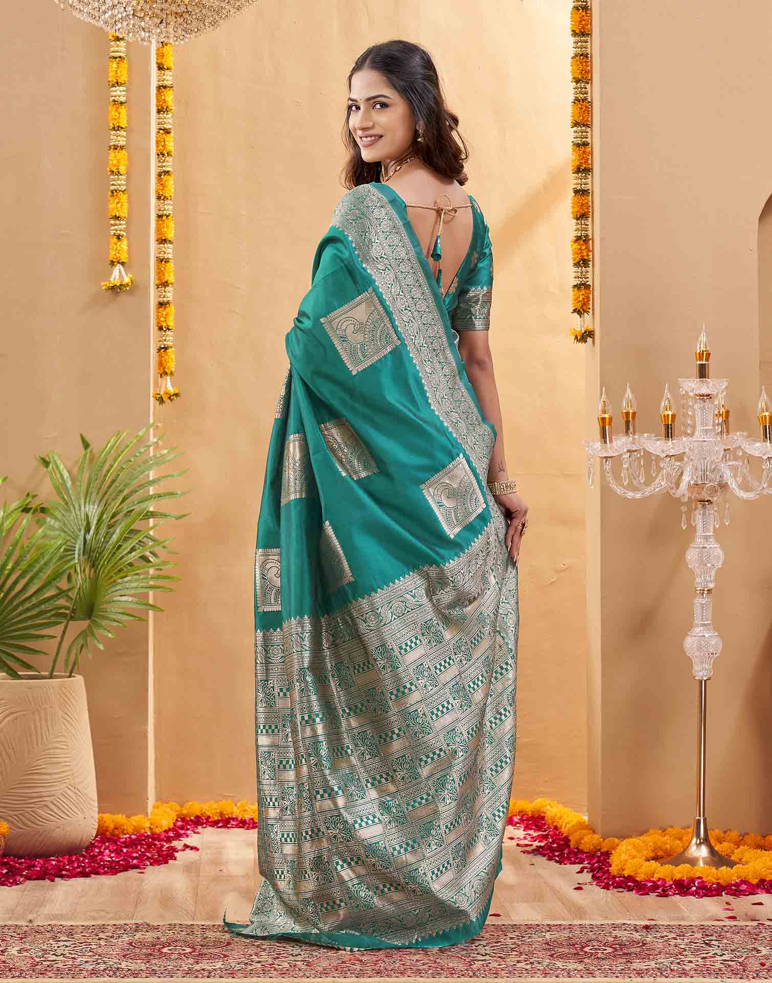 Teal Green Silk Woven Banarasi Saree