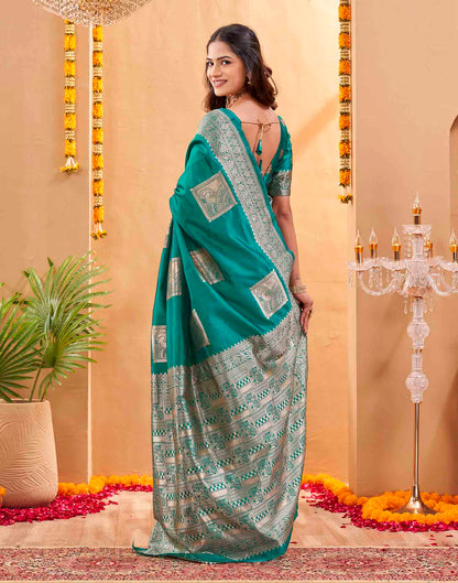 Teal Green Silk Woven Banarasi Saree