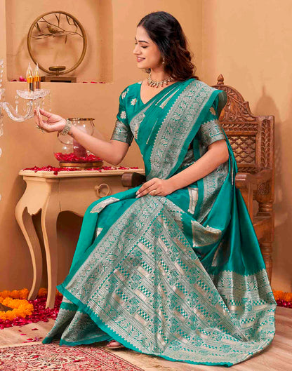 Teal Green Silk Woven Banarasi Saree