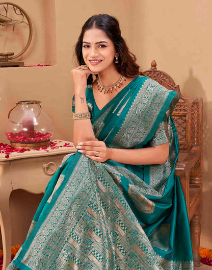 Teal Green Silk Woven Banarasi Saree