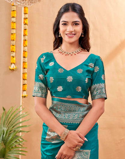 Teal Green Silk Woven Banarasi Saree