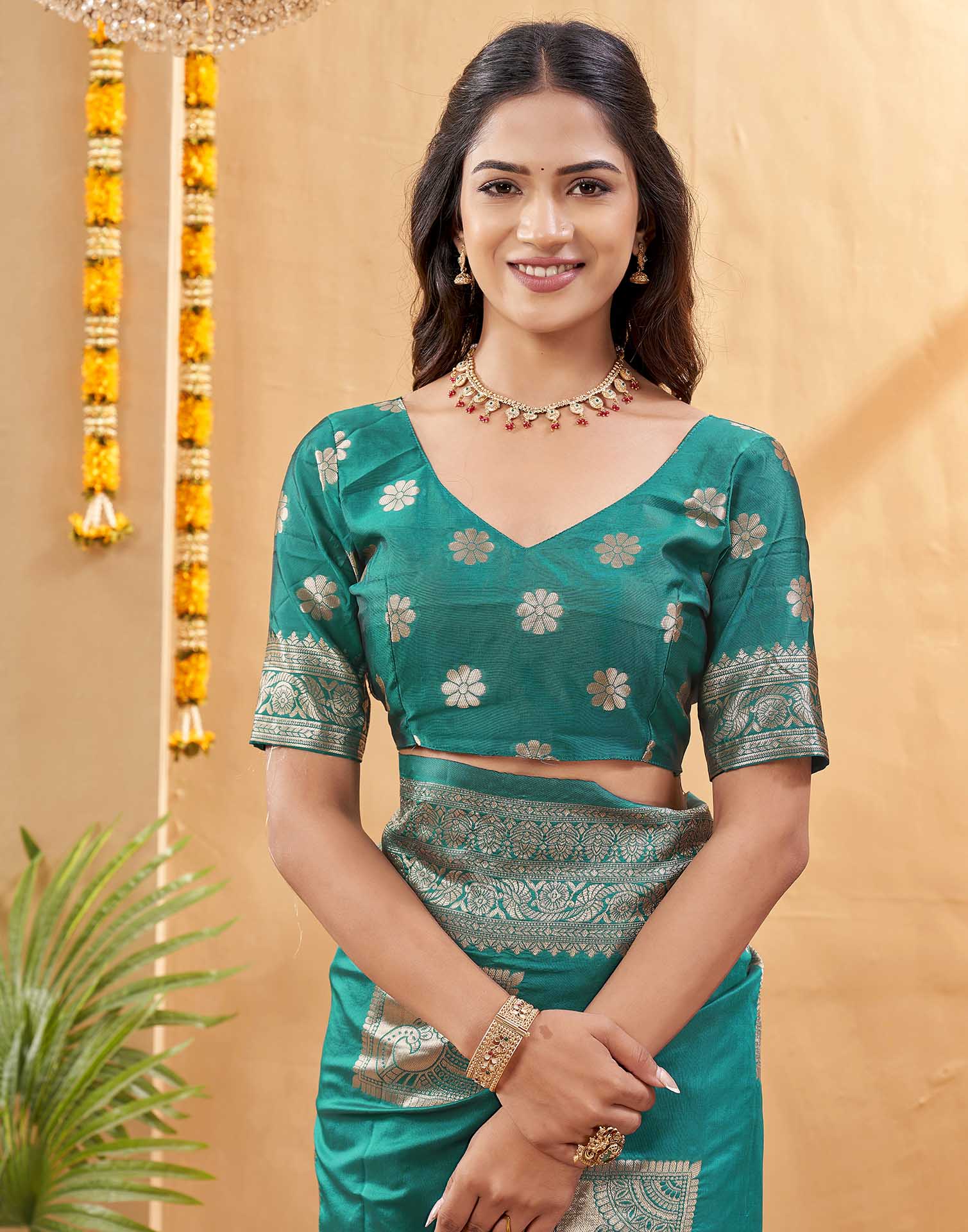 Teal Green Silk Woven Banarasi Saree