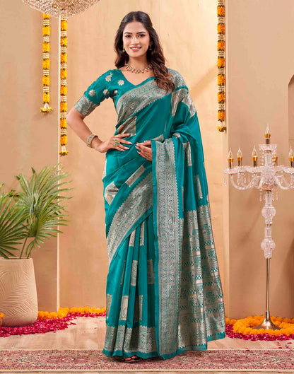 Teal Green Silk Woven Banarasi Saree