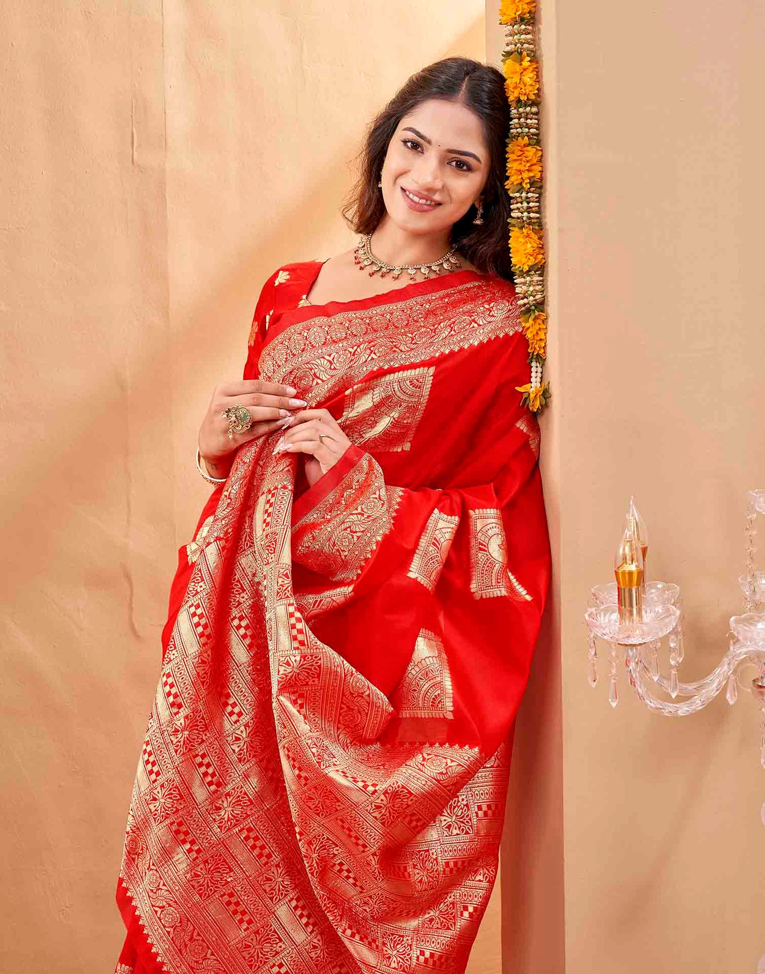 Red Silk Woven Banarasi Saree