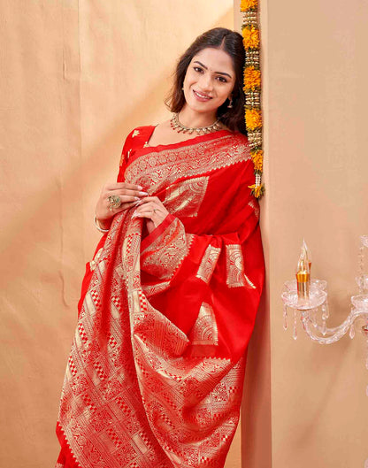 Red Silk Woven Banarasi Saree