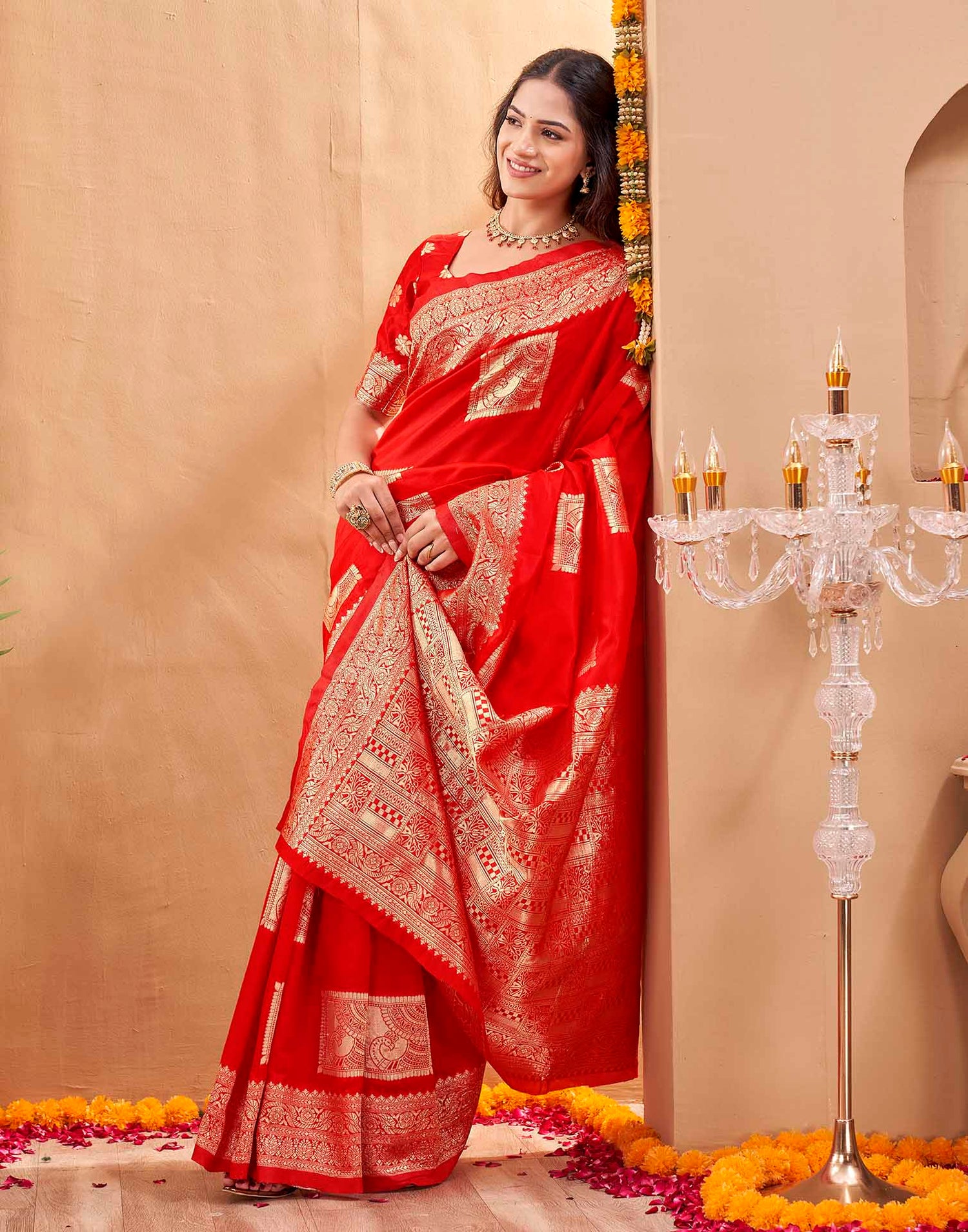 Red Silk Woven Banarasi Saree