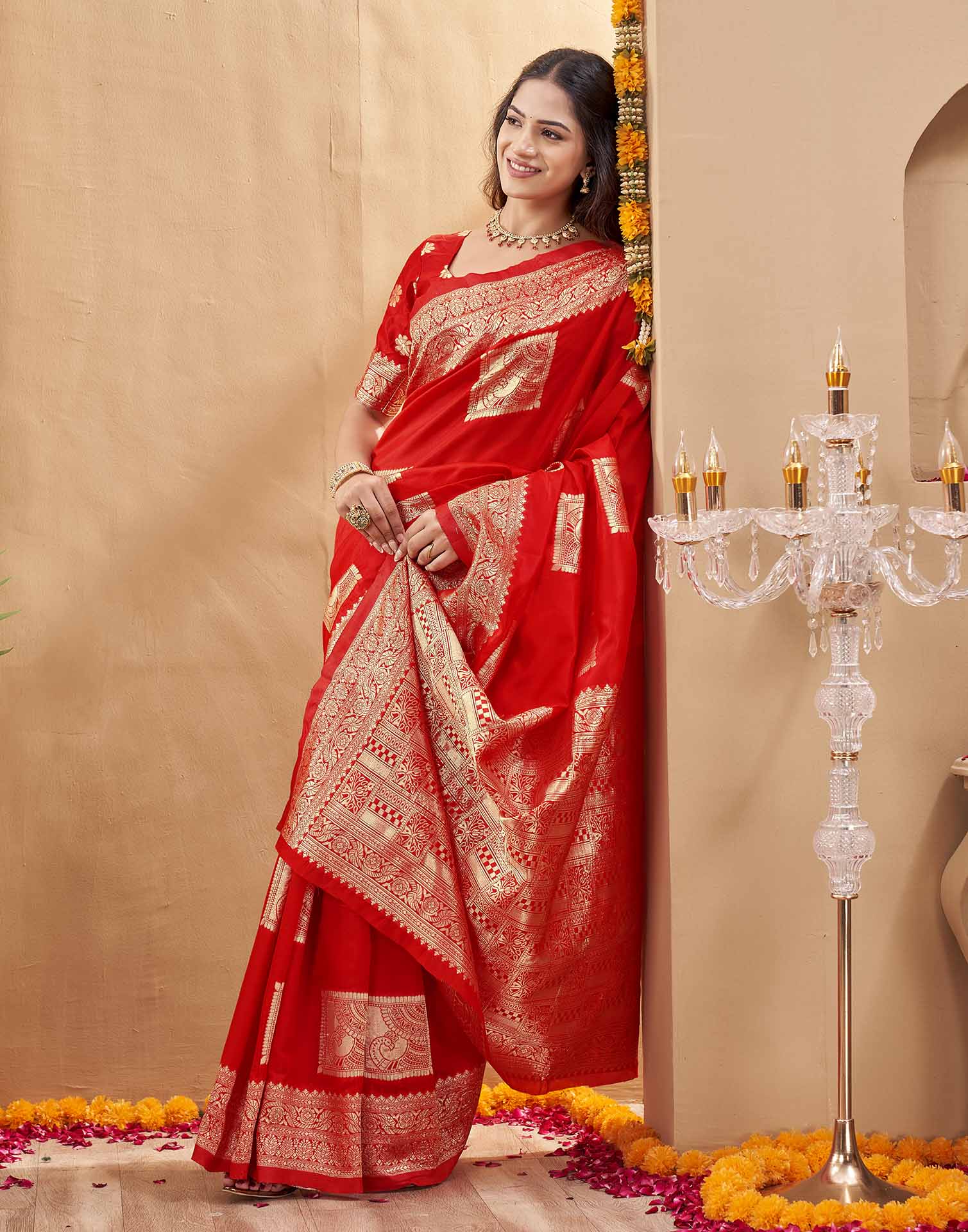 Red Silk Woven Banarasi Saree