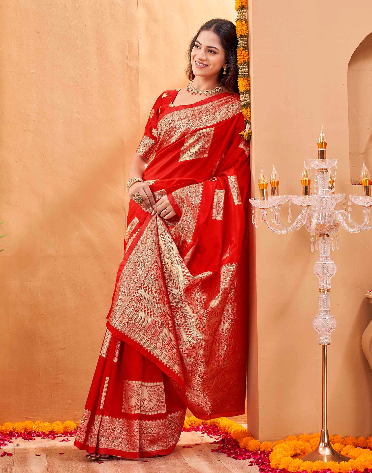 Red Silk Woven Banarasi Saree