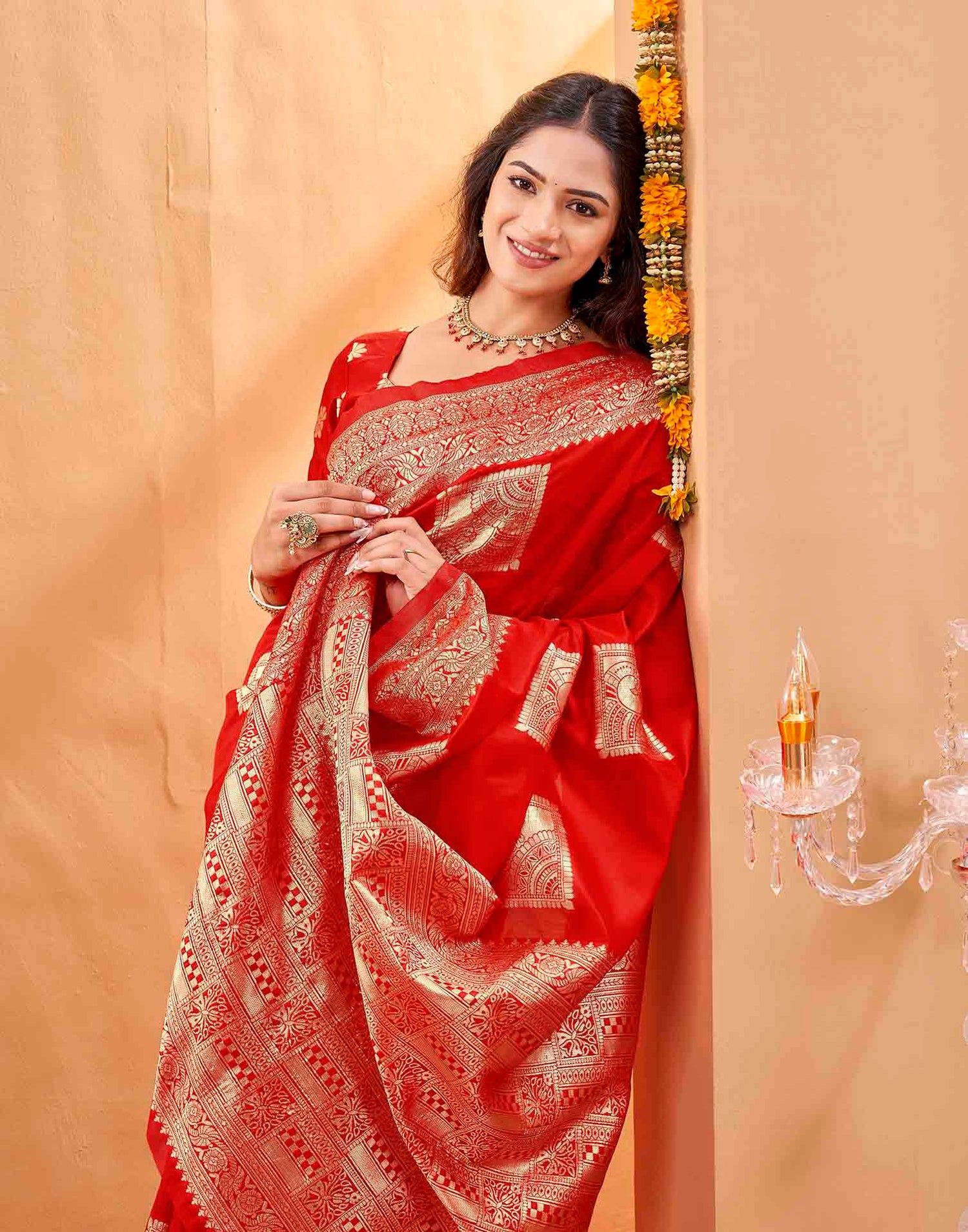 Red Silk Woven Banarasi Saree