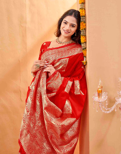 Red Silk Woven Banarasi Saree