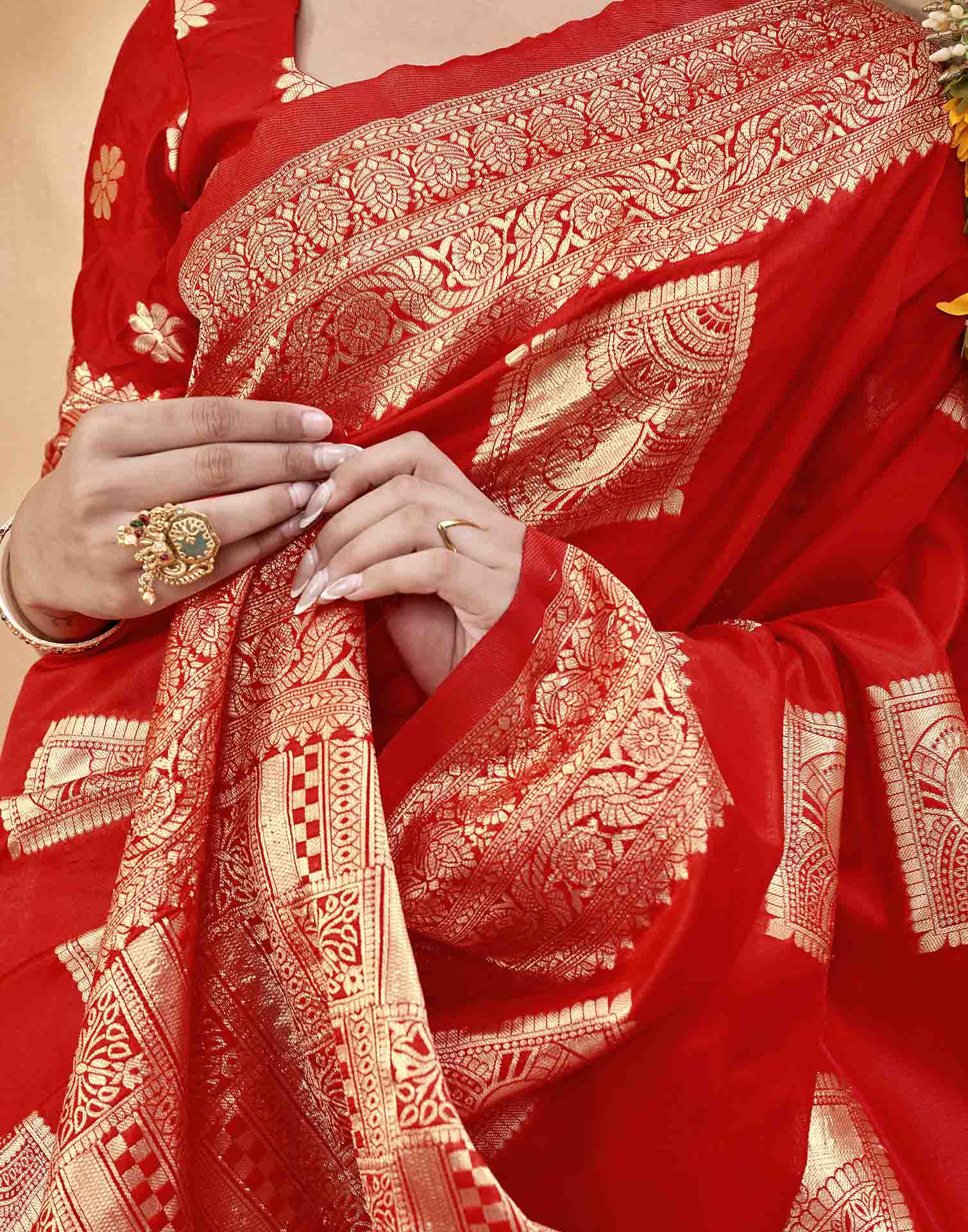 Red Silk Woven Banarasi Saree