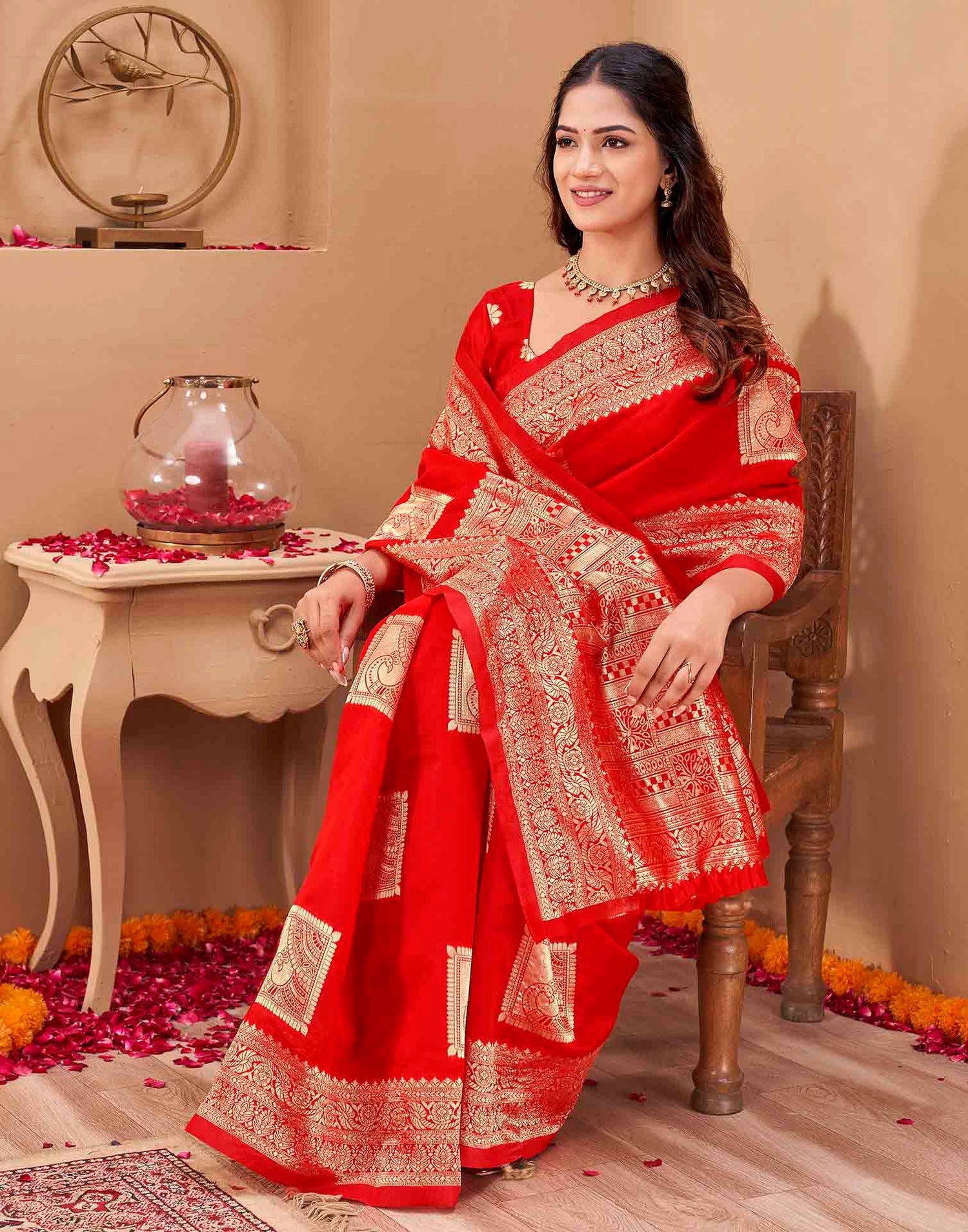 Red Silk Woven Banarasi Saree