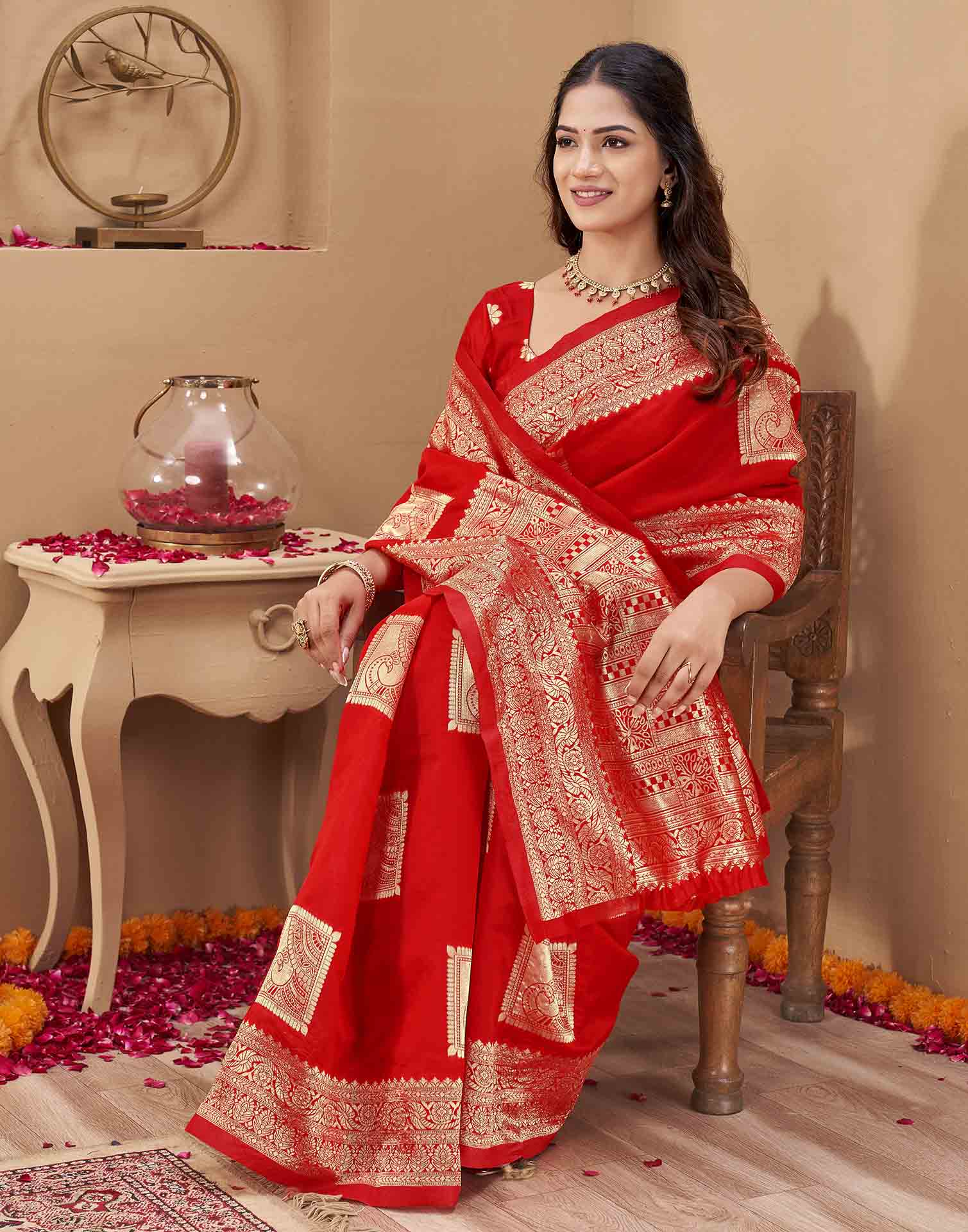 Red Silk Woven Banarasi Saree