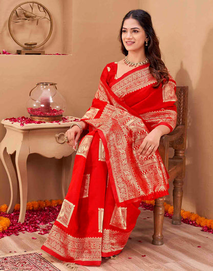 Red Silk Woven Banarasi Saree