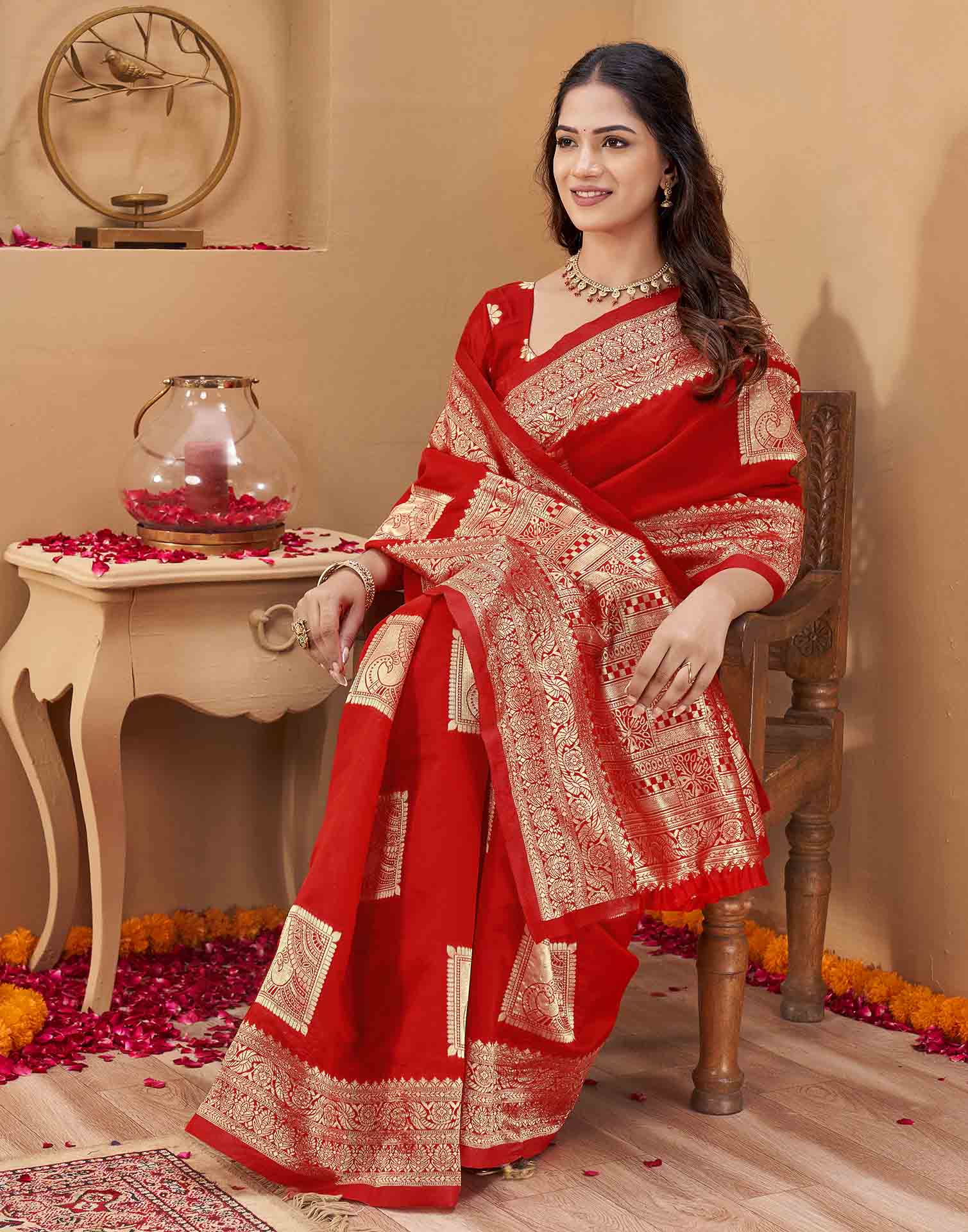 Red Silk Woven Banarasi Saree