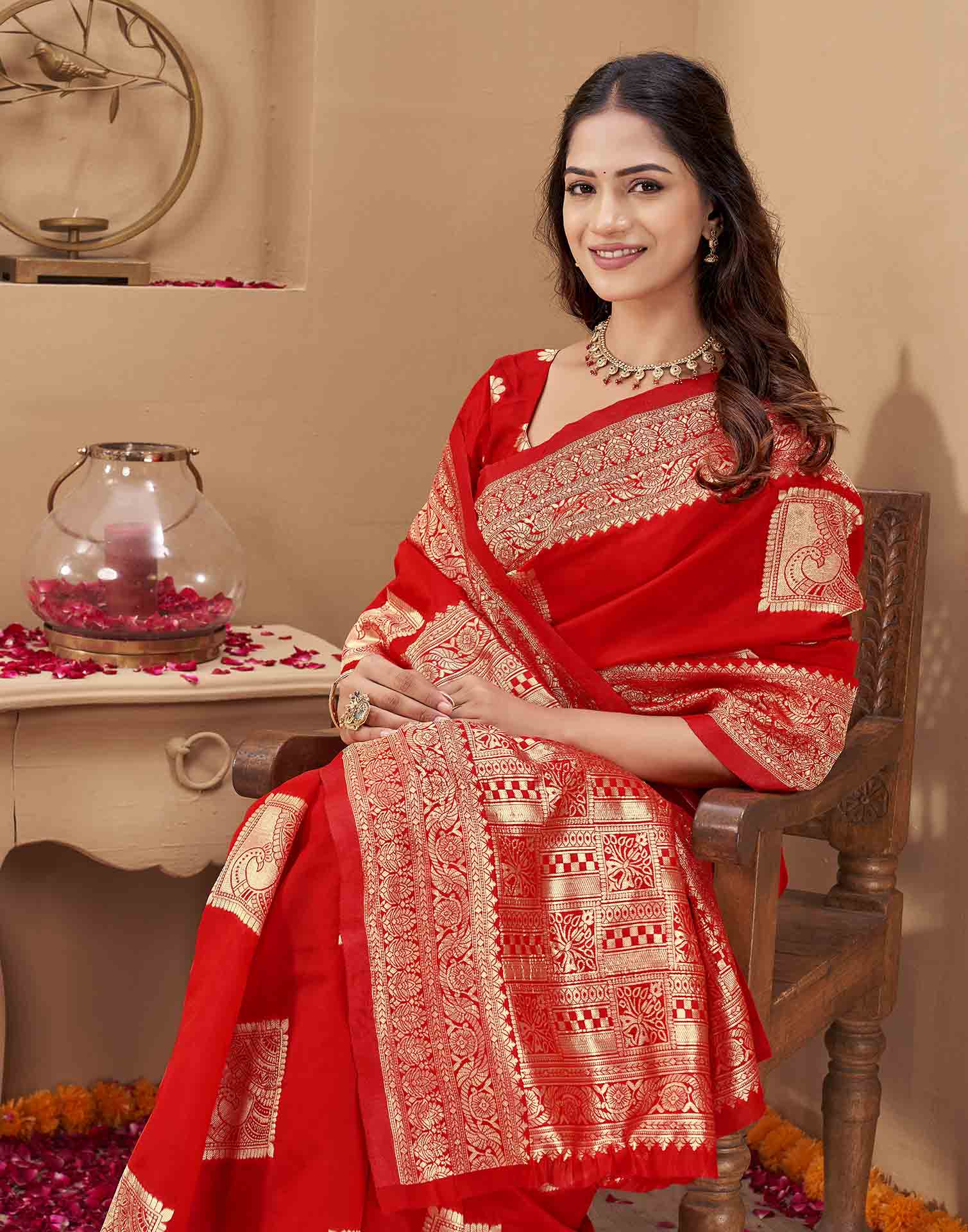 Red Silk Woven Banarasi Saree