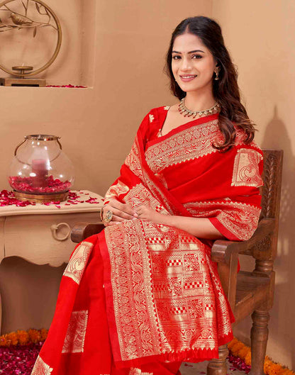 Red Silk Woven Banarasi Saree