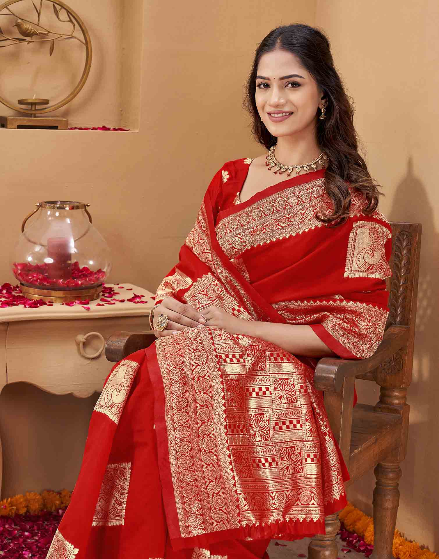Red Silk Woven Banarasi Saree