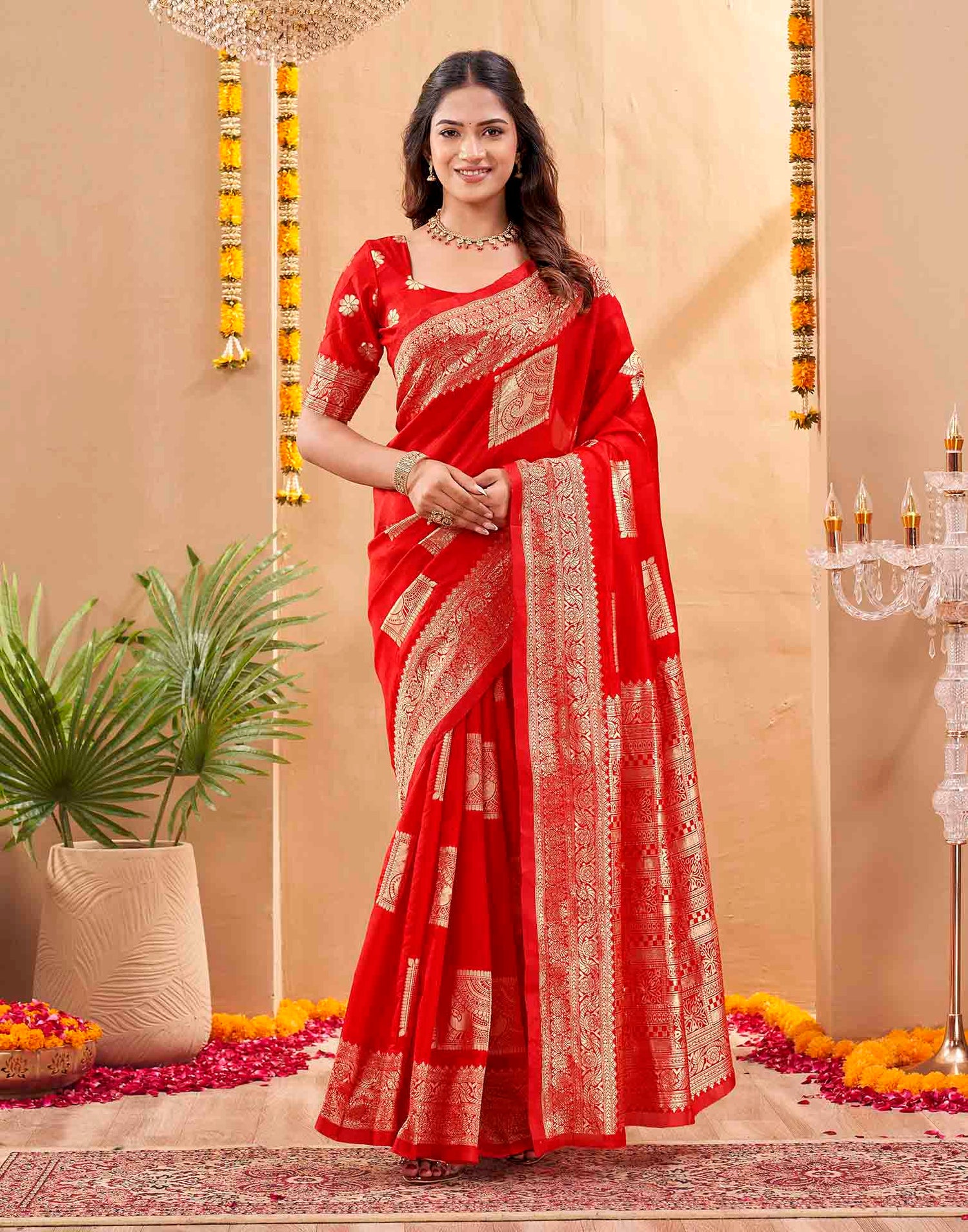 Red Silk Woven Banarasi Saree