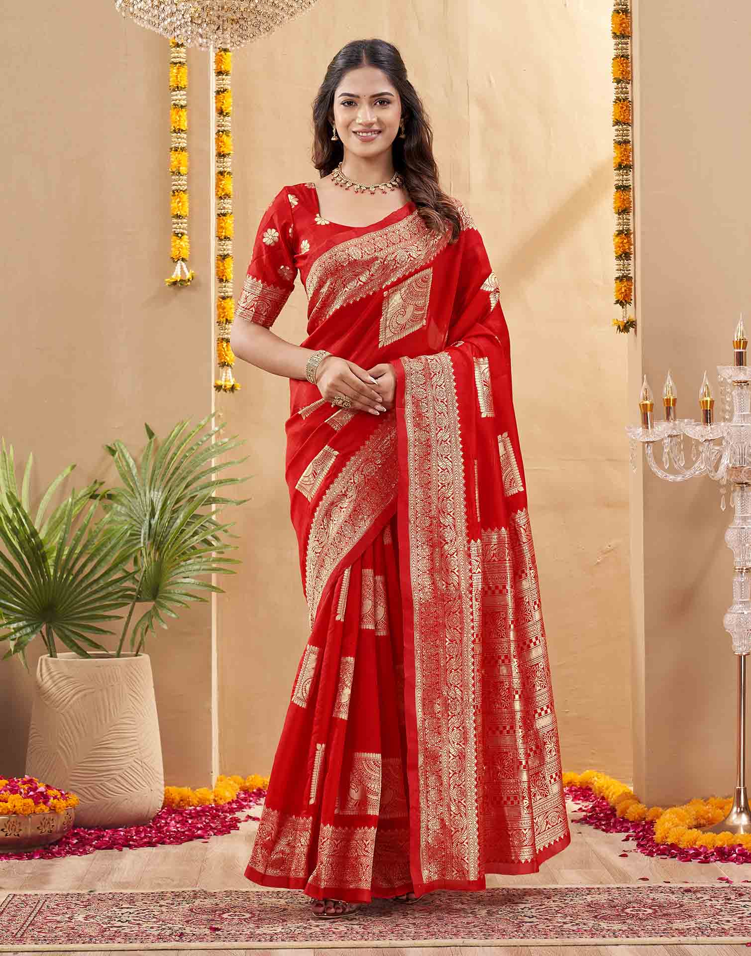 Red Silk Woven Banarasi Saree