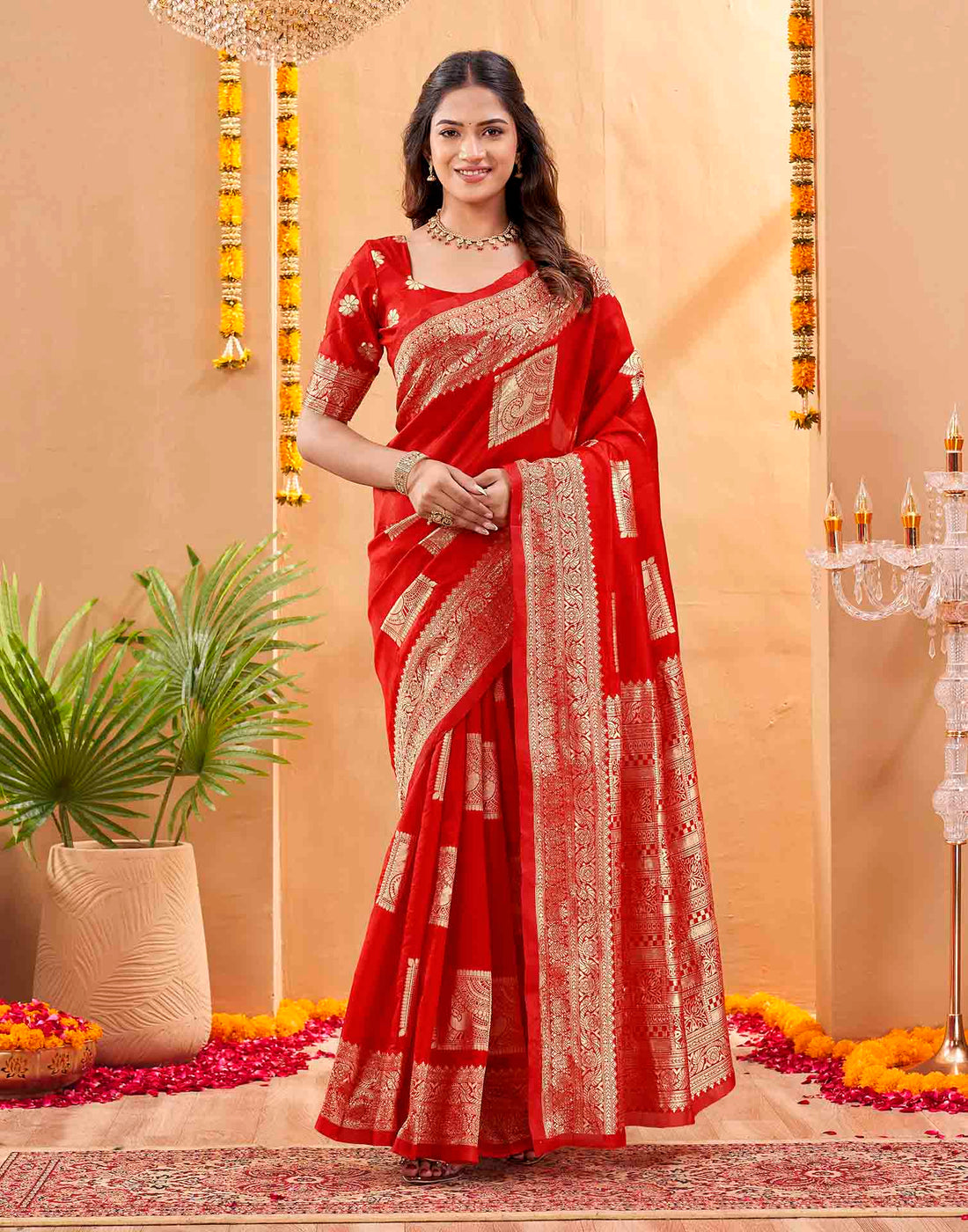 Red Silk Woven Banarasi Saree