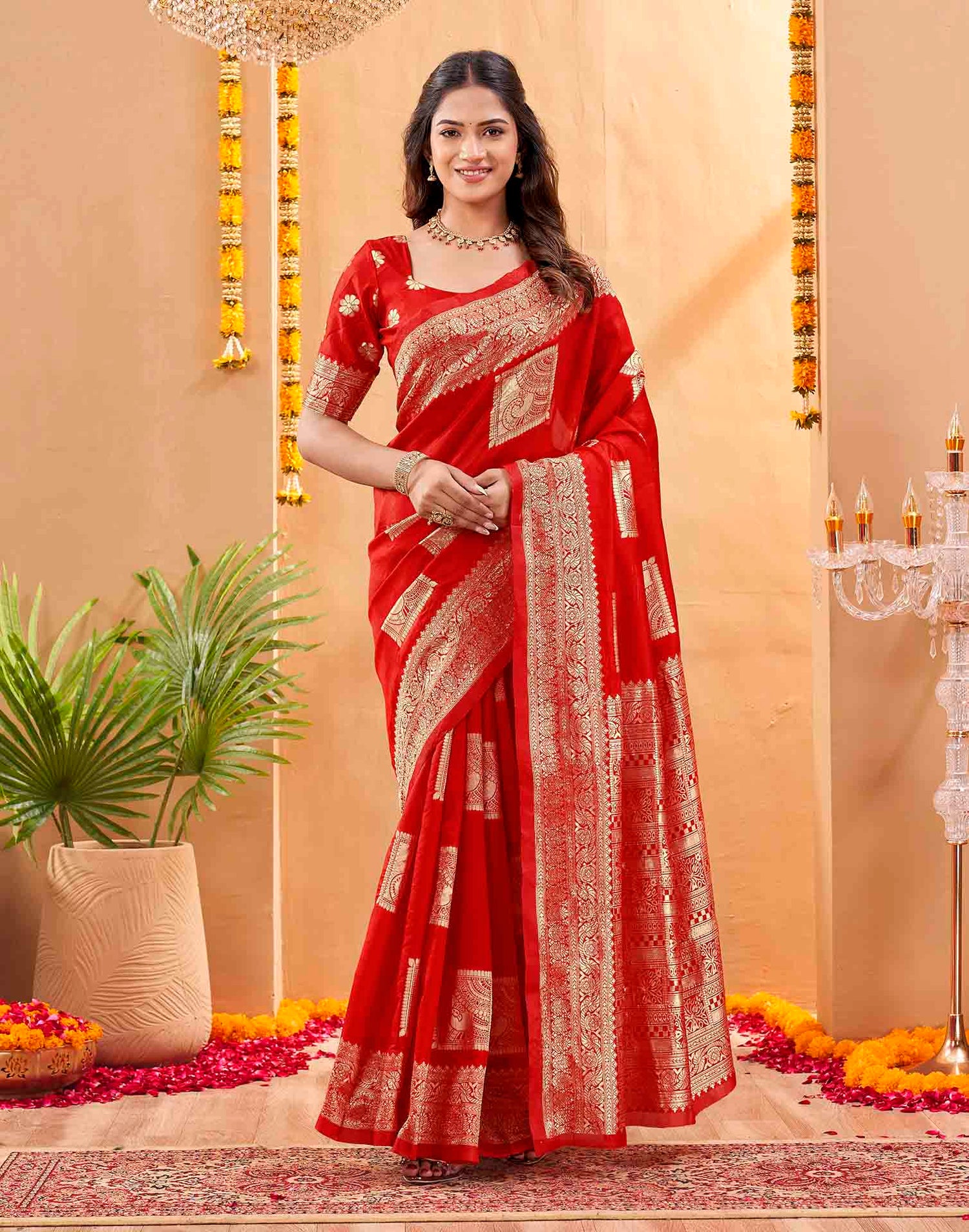 Red Silk Woven Banarasi Saree