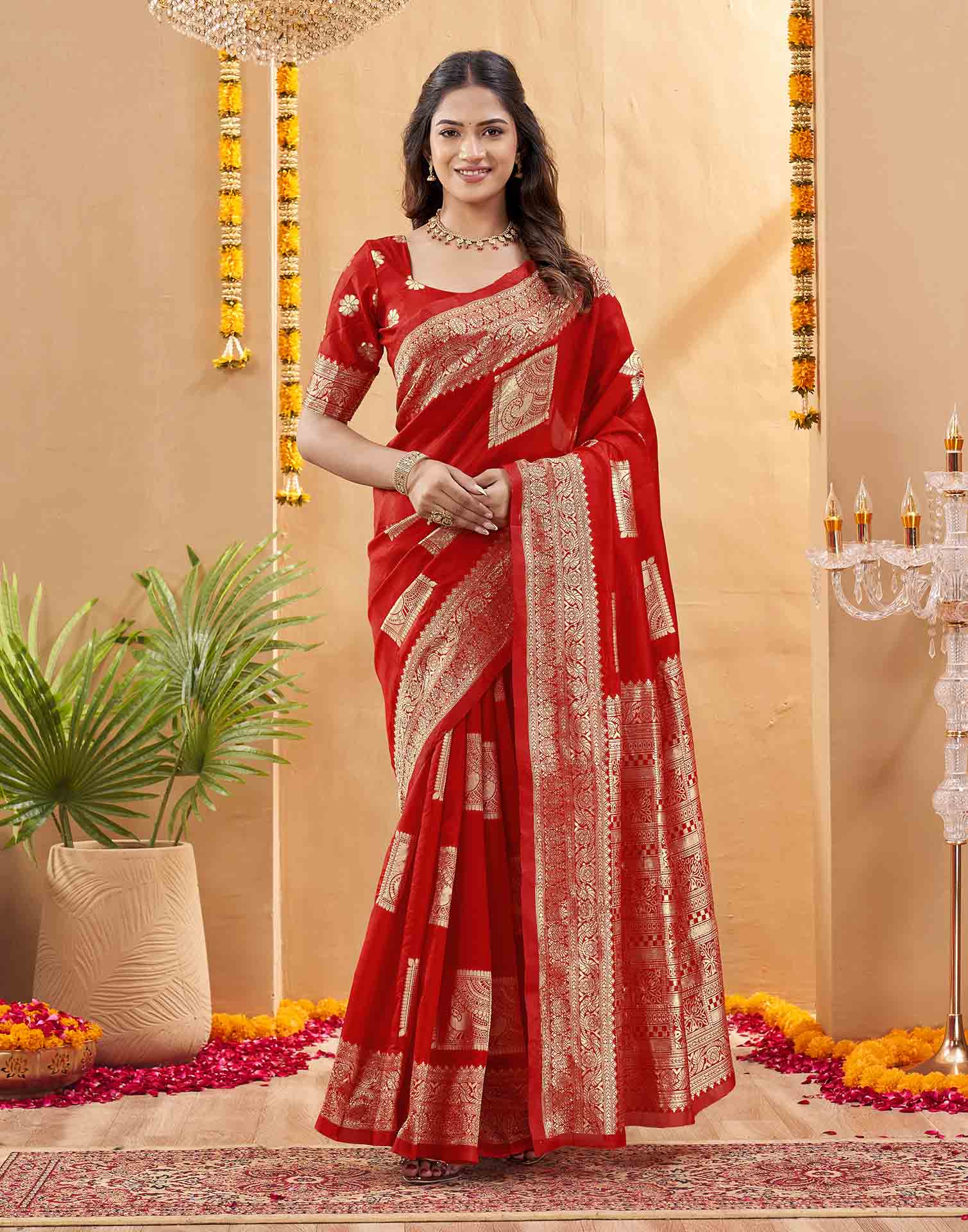 Red Silk Woven Banarasi Saree