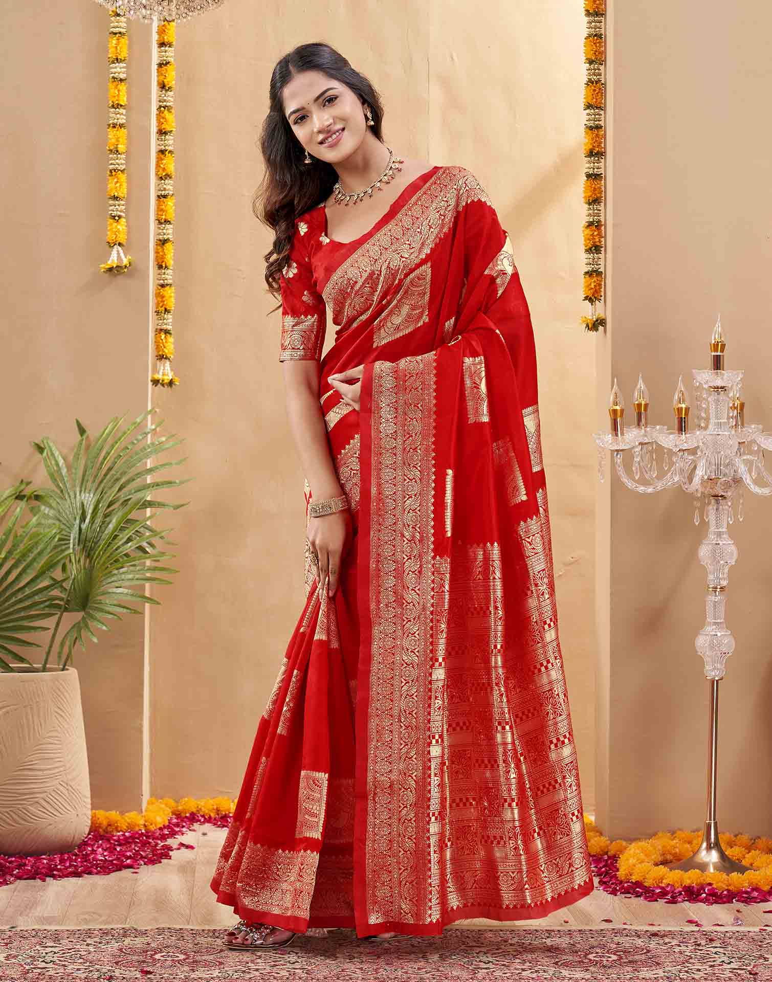 Red Silk Woven Banarasi Saree