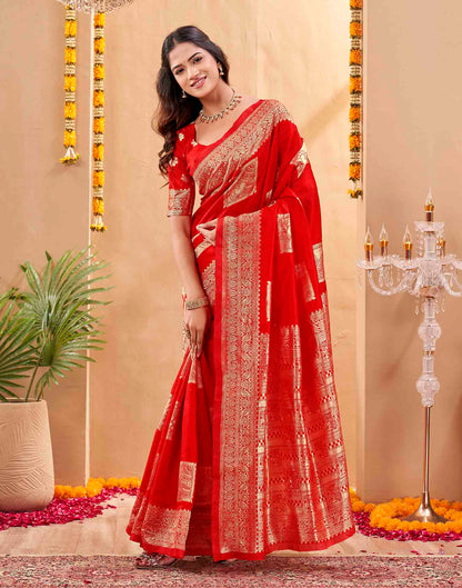 Red Silk Woven Banarasi Saree