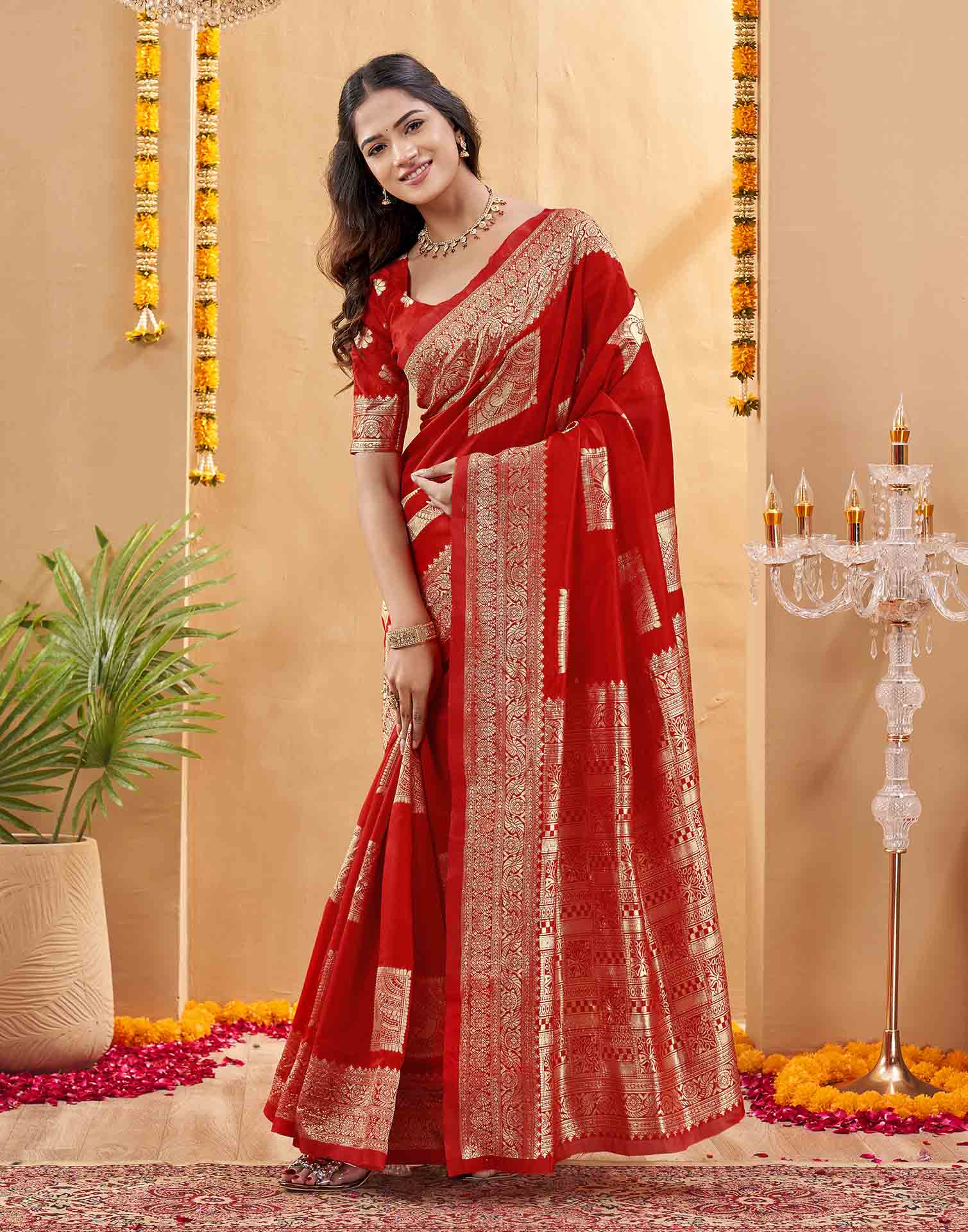 Red Silk Woven Banarasi Saree