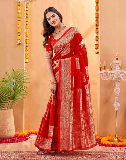 Red Silk Woven Banarasi Saree