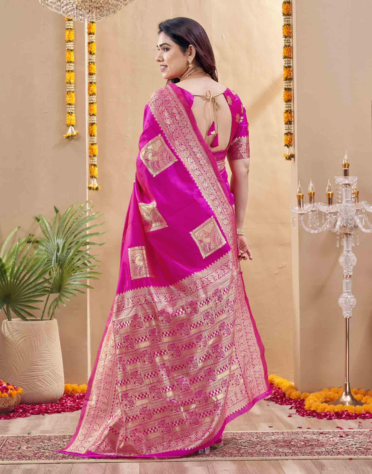 Pink Silk Woven Banarasi Saree
