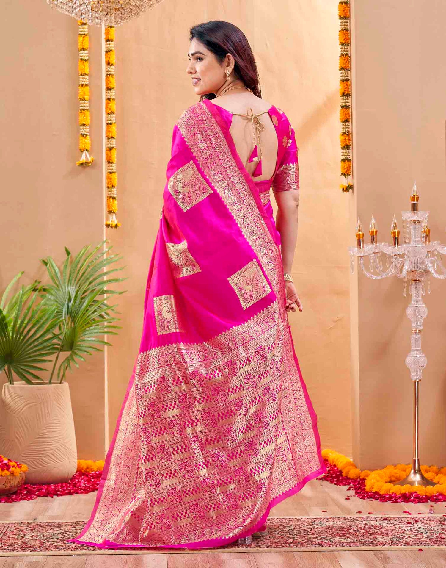 Pink Silk Woven Banarasi Saree