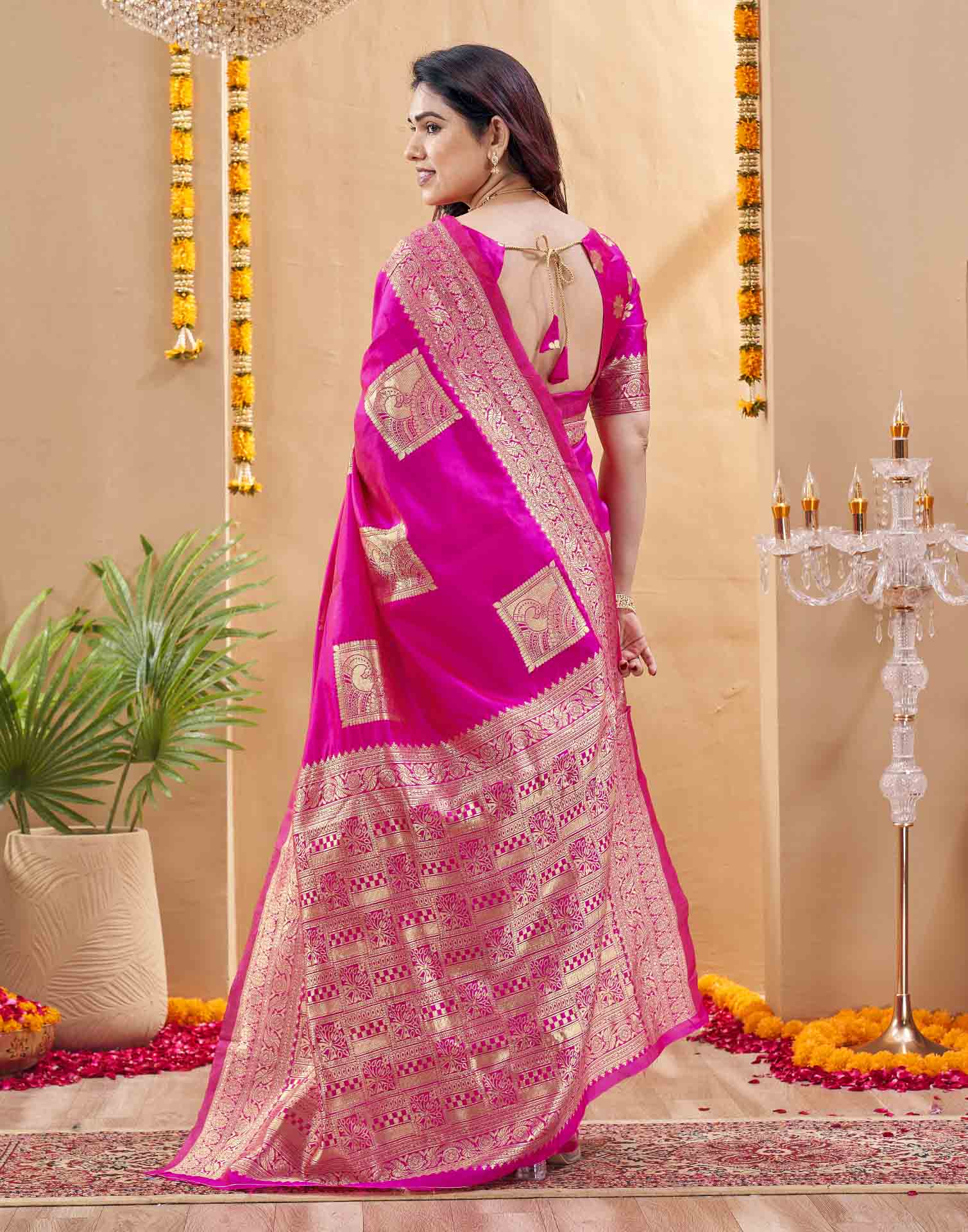 Pink Silk Woven Banarasi Saree