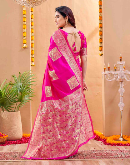 Pink Silk Woven Banarasi Saree