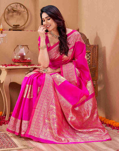 Pink Silk Woven Banarasi Saree