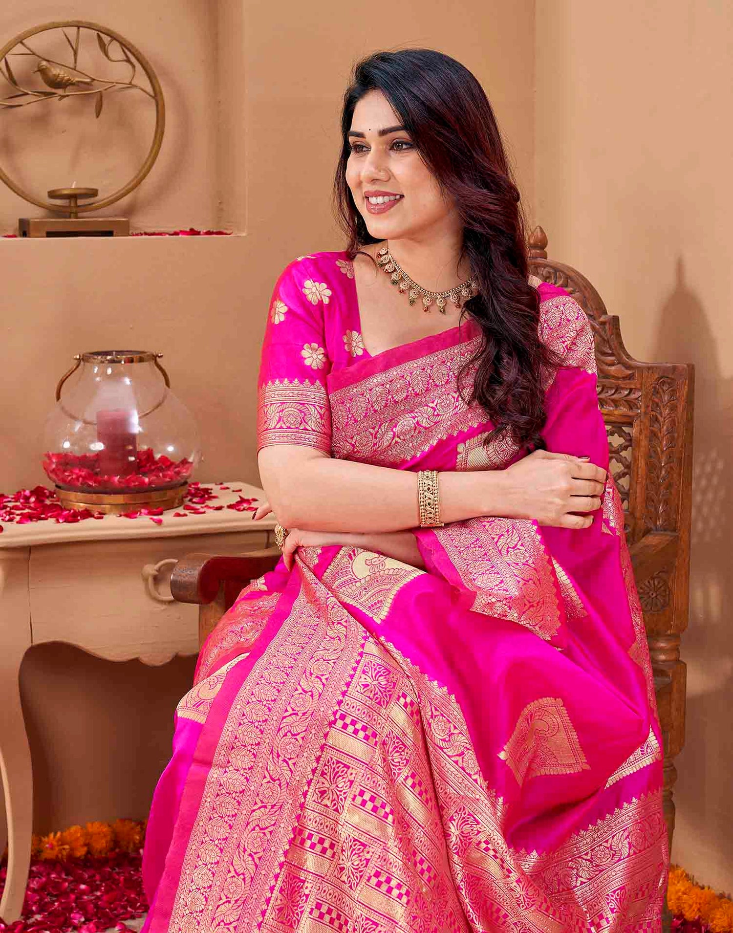 Pink Silk Woven Banarasi Saree