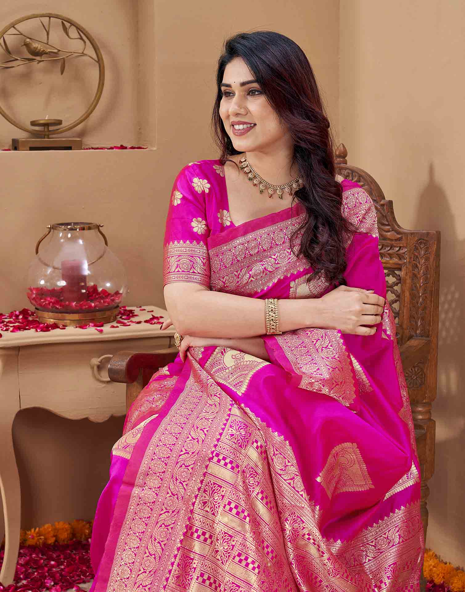 Pink Silk Woven Banarasi Saree