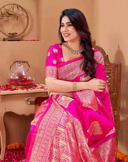Pink Silk Woven Banarasi Saree
