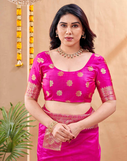 Pink Silk Woven Banarasi Saree