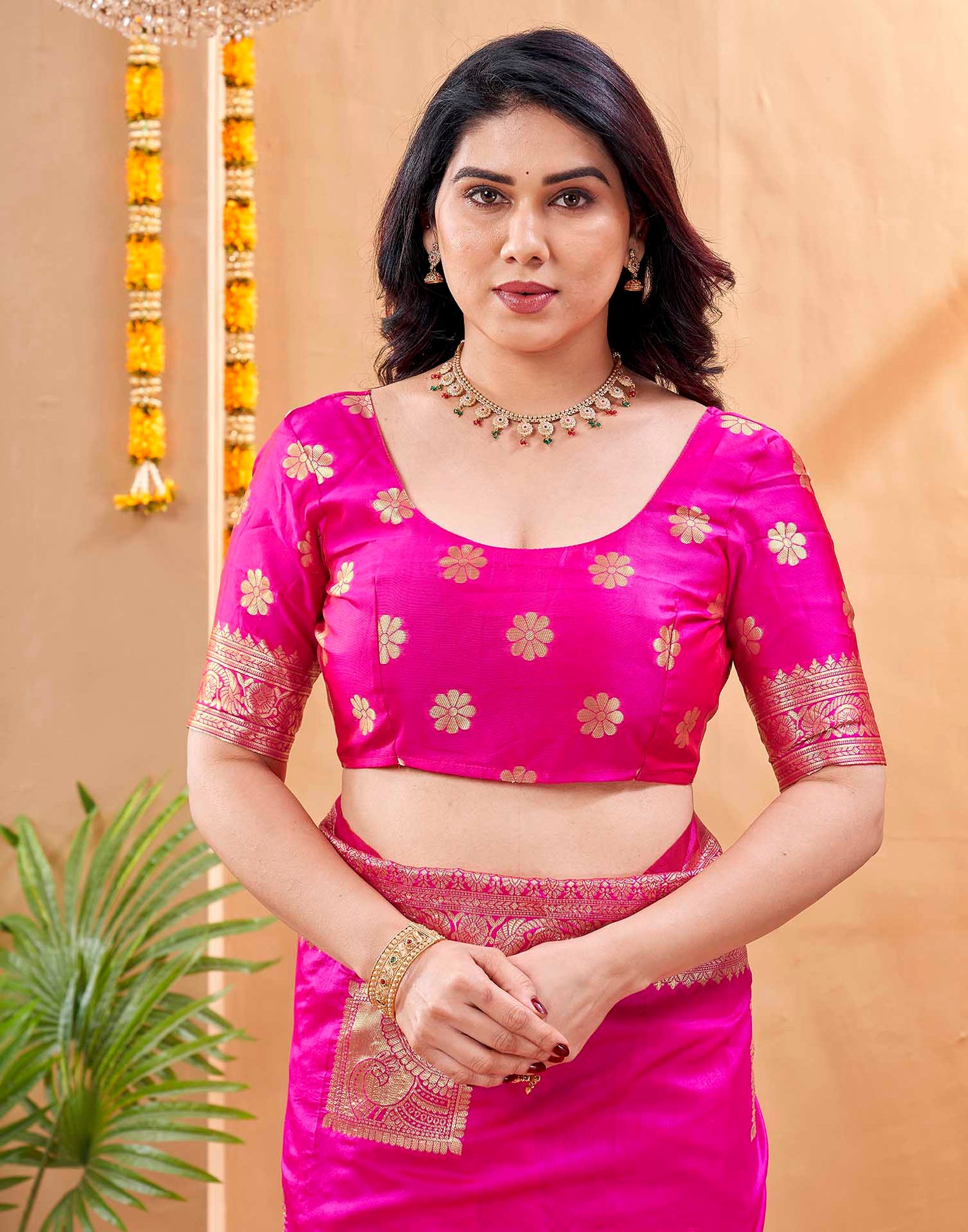 Pink Silk Woven Banarasi Saree