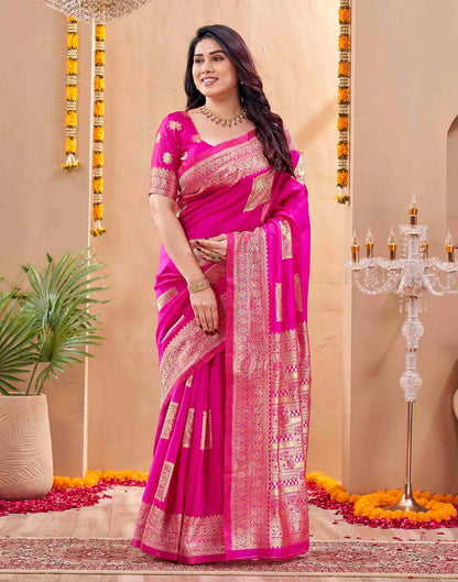 Pink Silk Woven Banarasi Saree