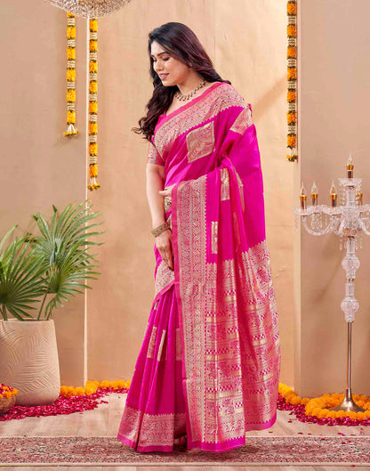 Pink Silk Woven Banarasi Saree
