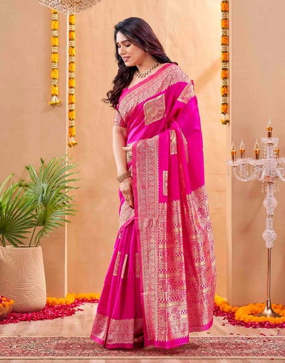 Pink Silk Woven Banarasi Saree